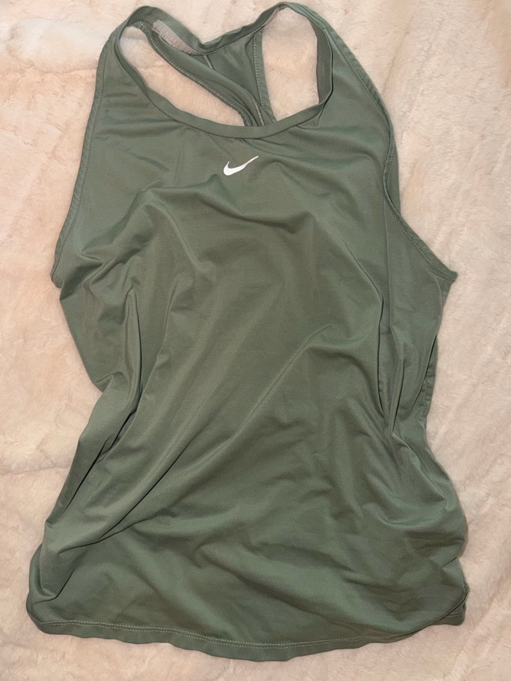 Nike Women's Olive Racerback Tank Top with White Swoosh